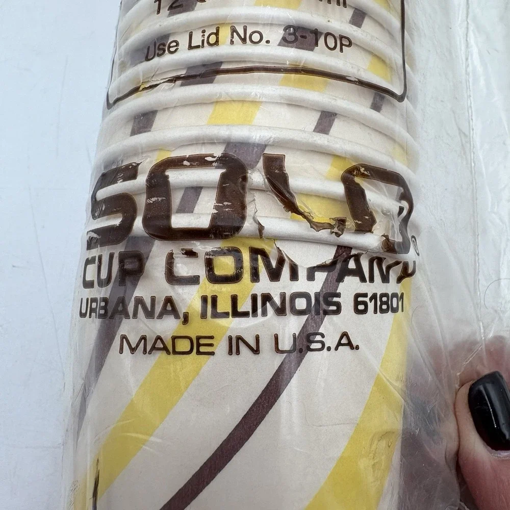 Vintage Solo 12oz Paper Hot Cups Brown Yellow Swirl 50ct Retro‎ Diner